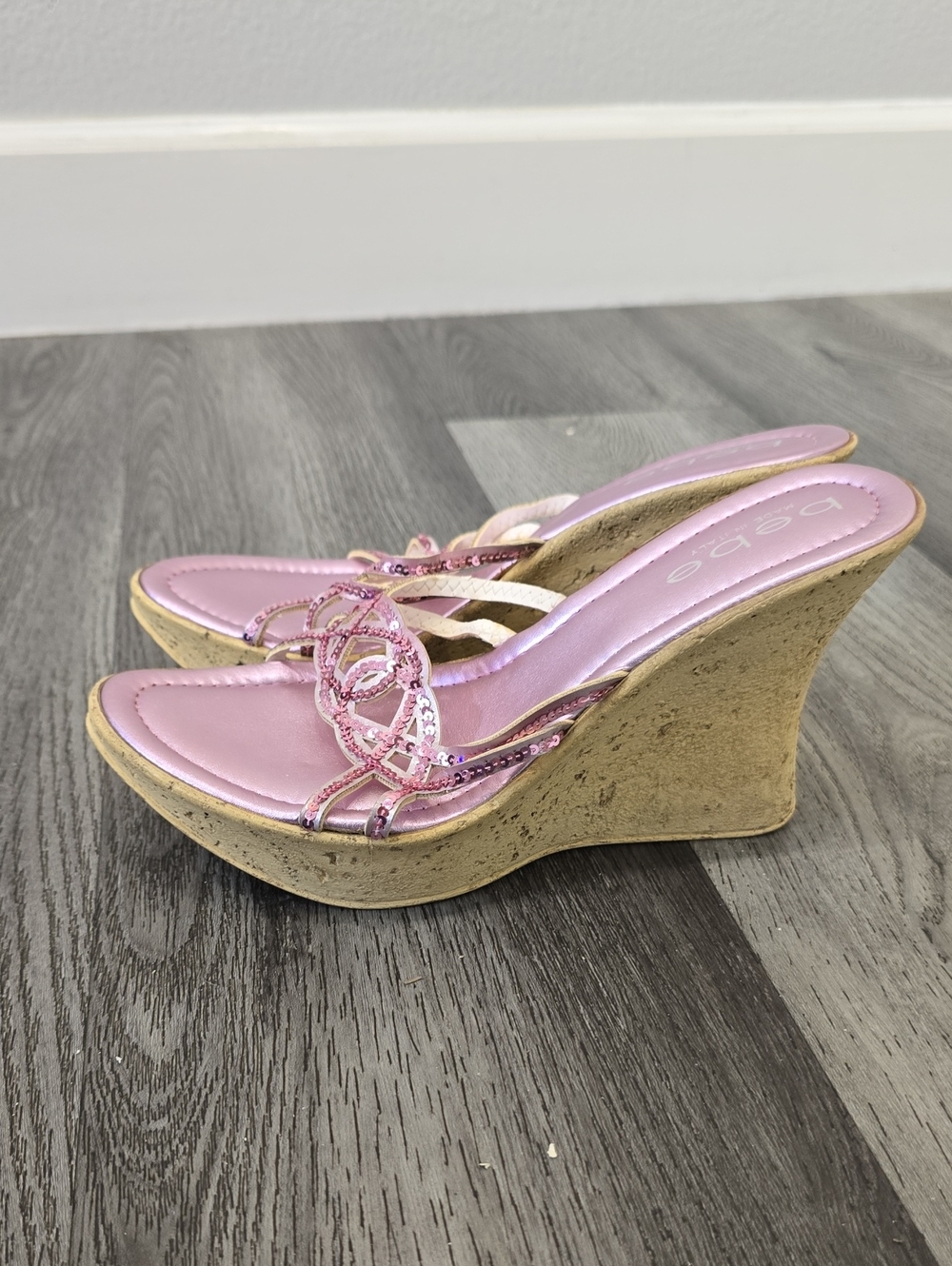 bebe Pink Embellished Wedge Sandals